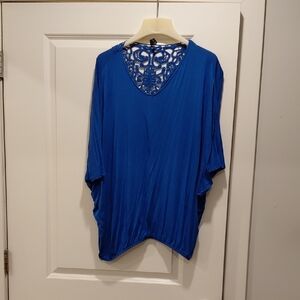 Lane Bryant Royal Blue Blouse with Lace Detail